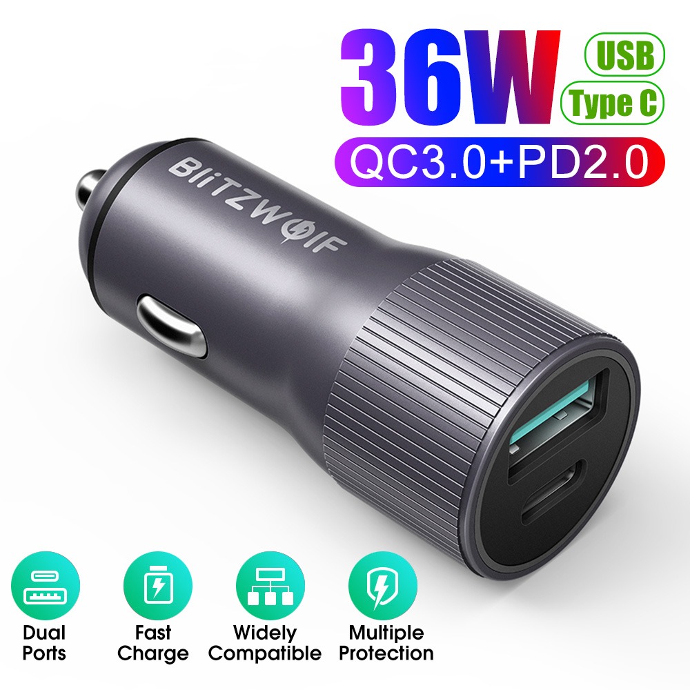 Carregador para carro Blitzwolf BW-SD4 com 2 portas | QC 3.0/36W