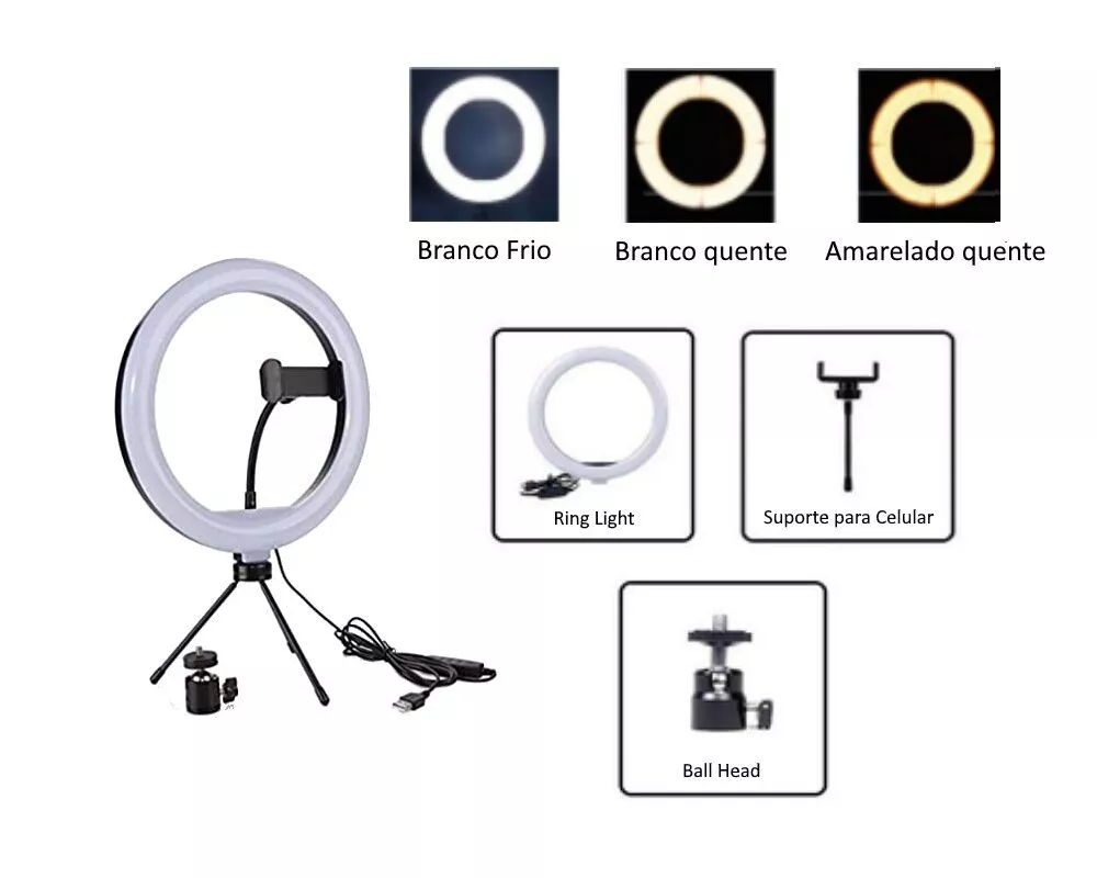 Ring Light Completo Iluminador Portátil 8 Polegadas + Tripé