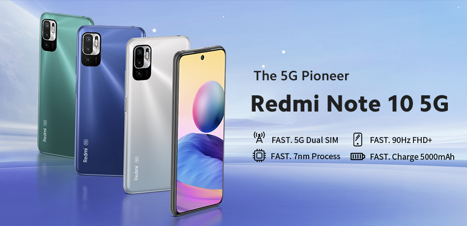 Smartphone Xiaomi Redmi Note 10 Versão Global 5G NFC Dimensity 700 Tela de 90Hz Câmera de 48MP Bateria 5000 mAh 4GB RAM 64GB ROM