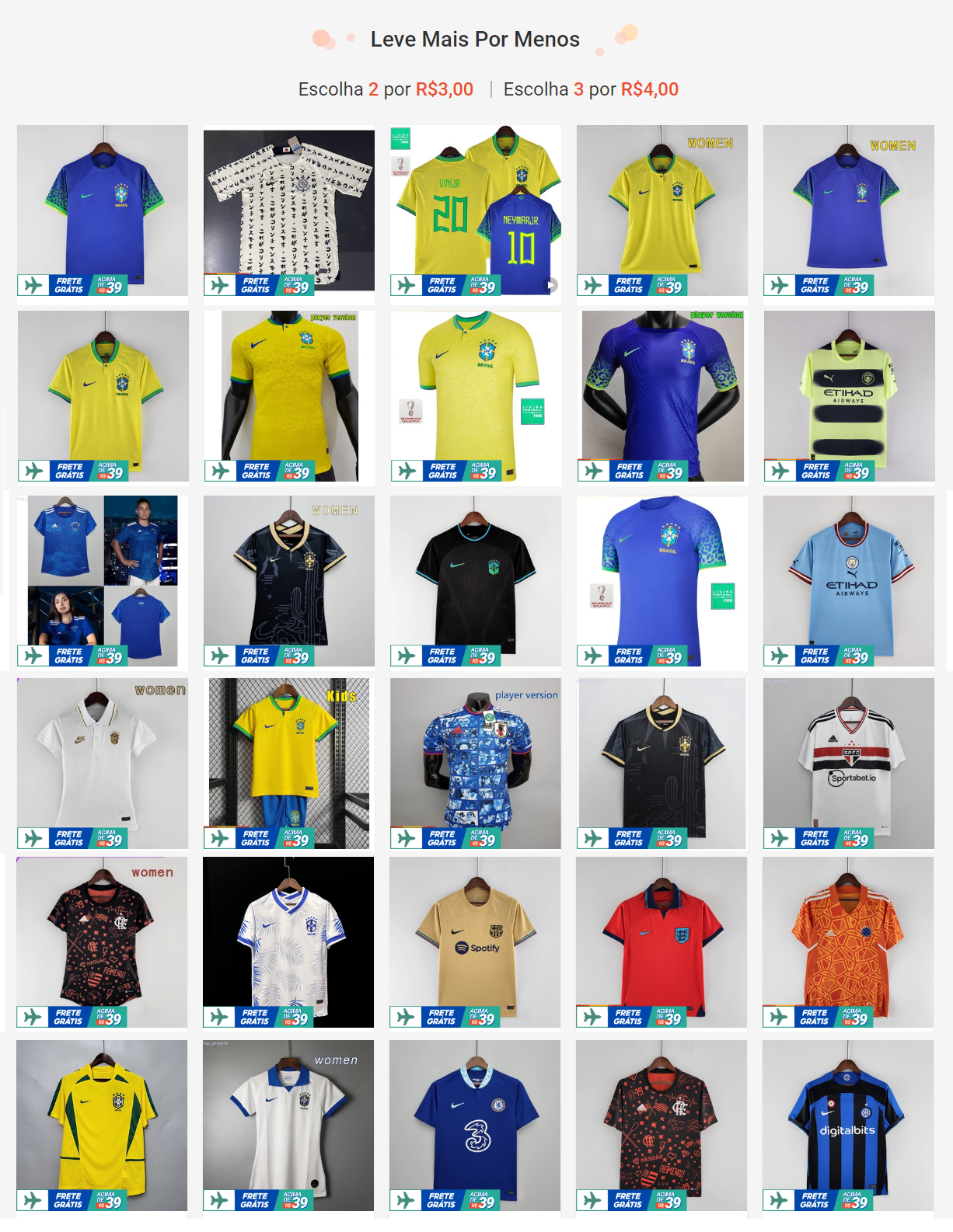 Camisas de Futebol Masculina e Feminina – Diversos Times