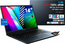 Notebook ASUS VivoBook Pro Tela 14″ 2,8K OLED Intel Core i5-11300H Tiger Lake, 16:10 400 nits 133% sRGB Pantone, 8GB RAM, SSD PCIe de 256GB, Harman/Kardon, Teclado Retroiluminado, Thunderbolt 4