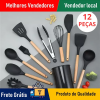 SKYTUR KIT Cozinha Conjunto com 12 peças Jogo de Utensilio Culinário cabo de Madeira Antiaderente