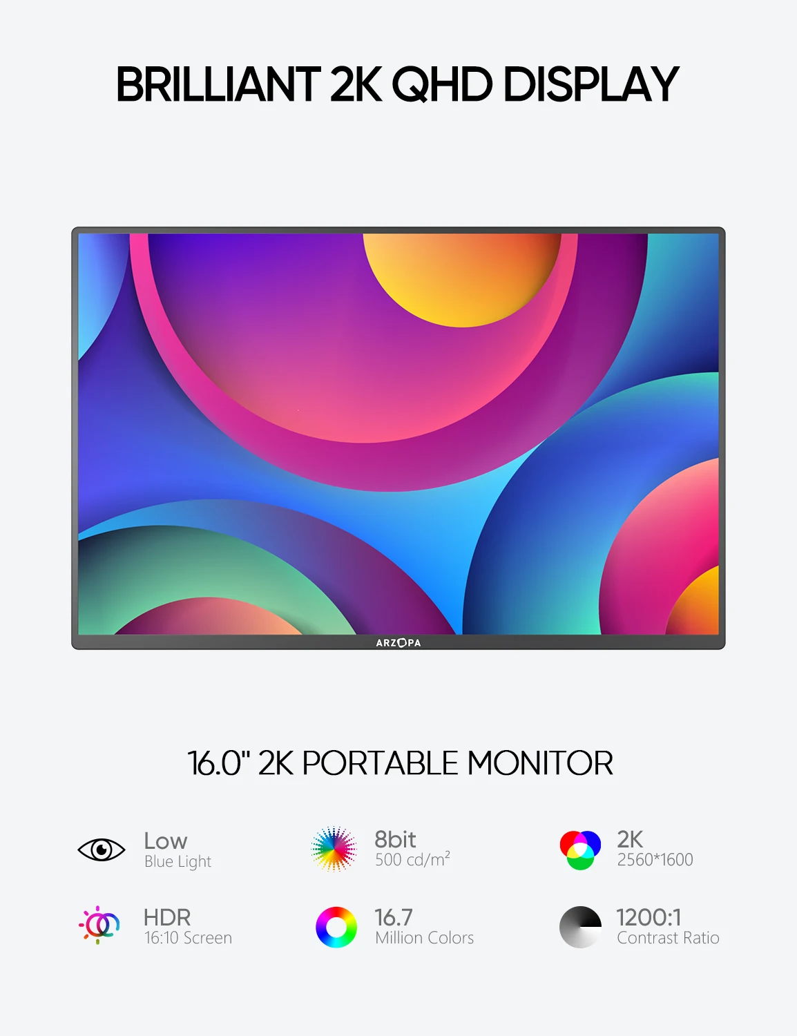 Monitor ARZOPA Gamer A3C 2.5K Portátil 100% sRGB