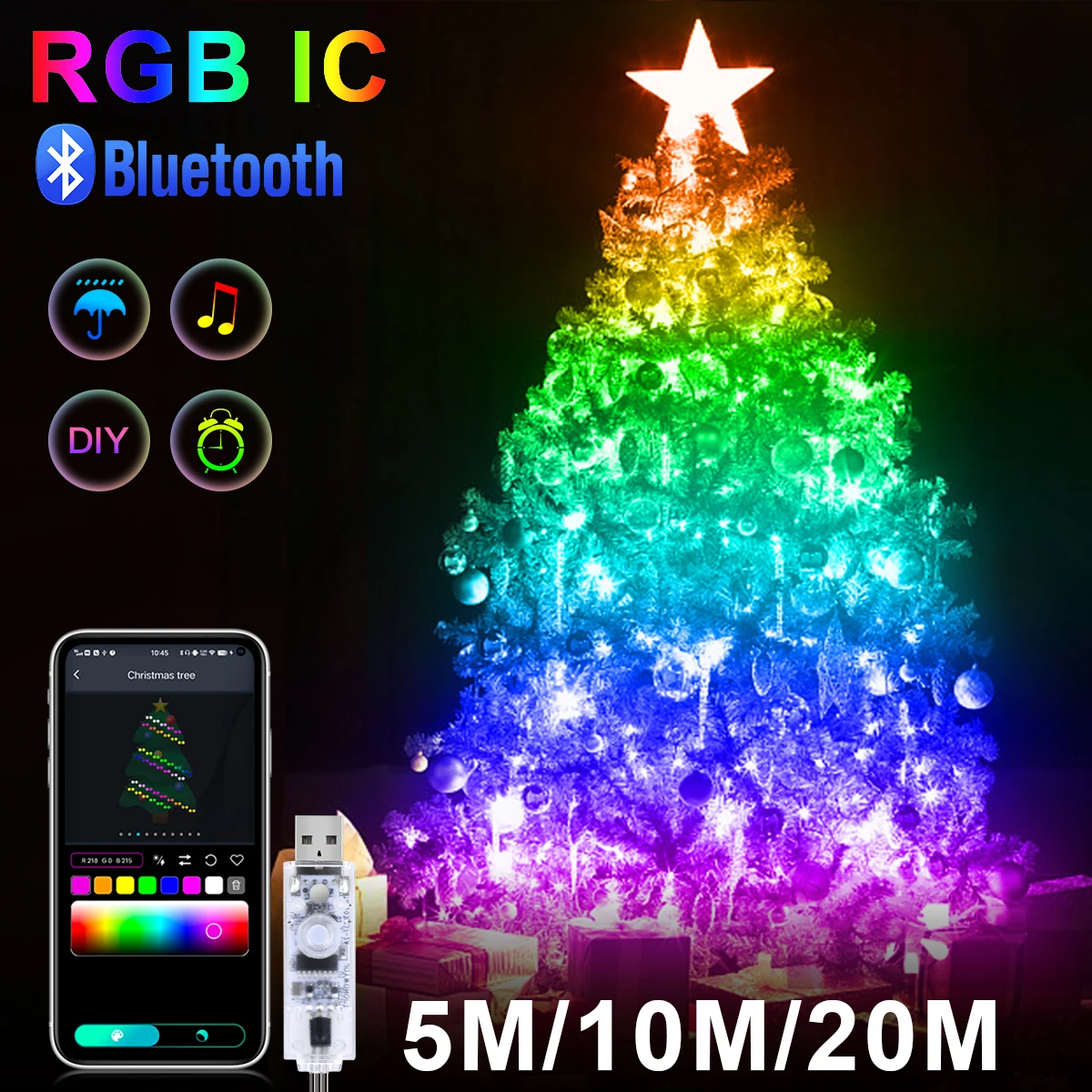 Luzes de LED para Árvore de Natal – Smart Bluetooth – 10 METROS