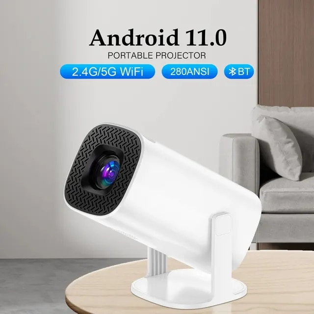Mini Projetor Portátil Inteligente, Android 11, WiFi 6, Bluetooth, 2.4g, 5.8g