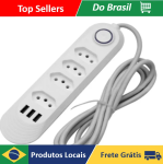 Extensão Elétrica 2m Com 3/4 Tomadas e 3 Entradas USB com Botão