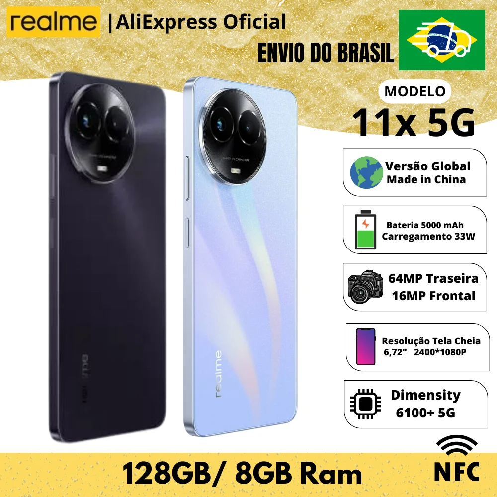 Smartphone Poco X6 5G Versão Global 8GB RAM 256GB ROM Carregador 67W Câmera 64MP Android
