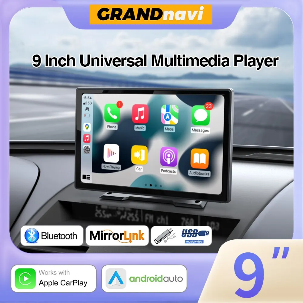 Multimídia Universal 9″ CarPlay e Android Auto Sem Fio Touch Screen Video Player Radio