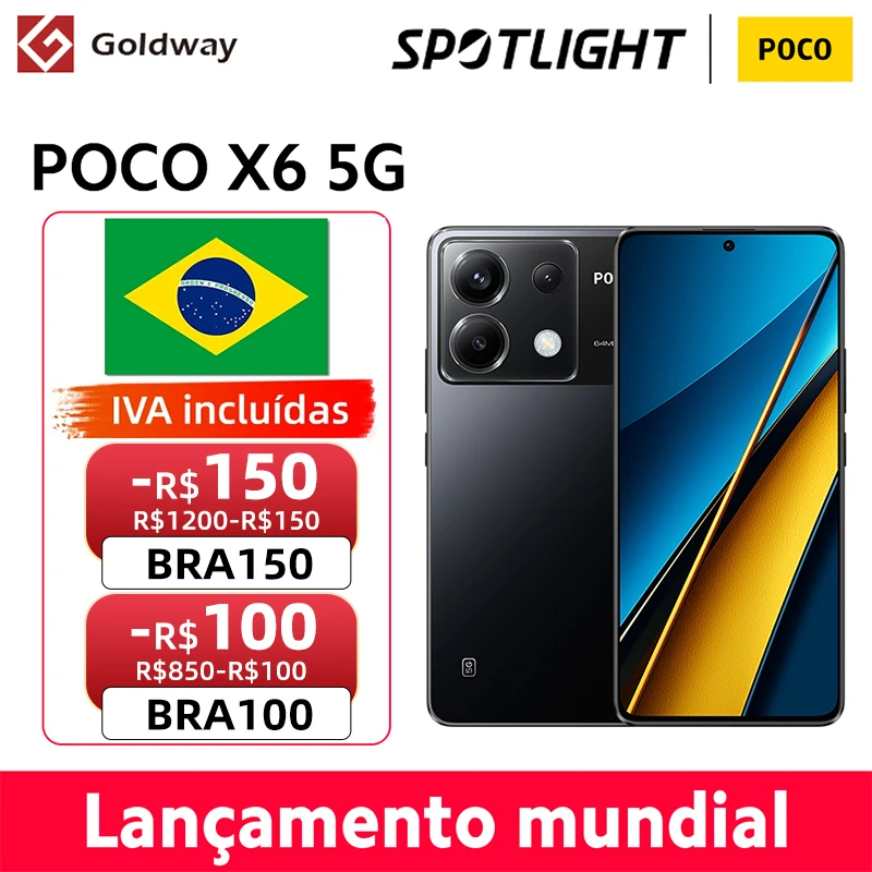 Smartphone Xiaomi POCO X6 5G 12GB RAM 256GB ROM Tela 6.67″ Amoled 120Hz Snapdragon 7s Gen 2 NFC Câmera 64MP Carregador 67W Bateria 5100mAh Android