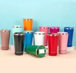 Copo térmico inox com caixa de som bluetooth tampa e abridor Led 420ML