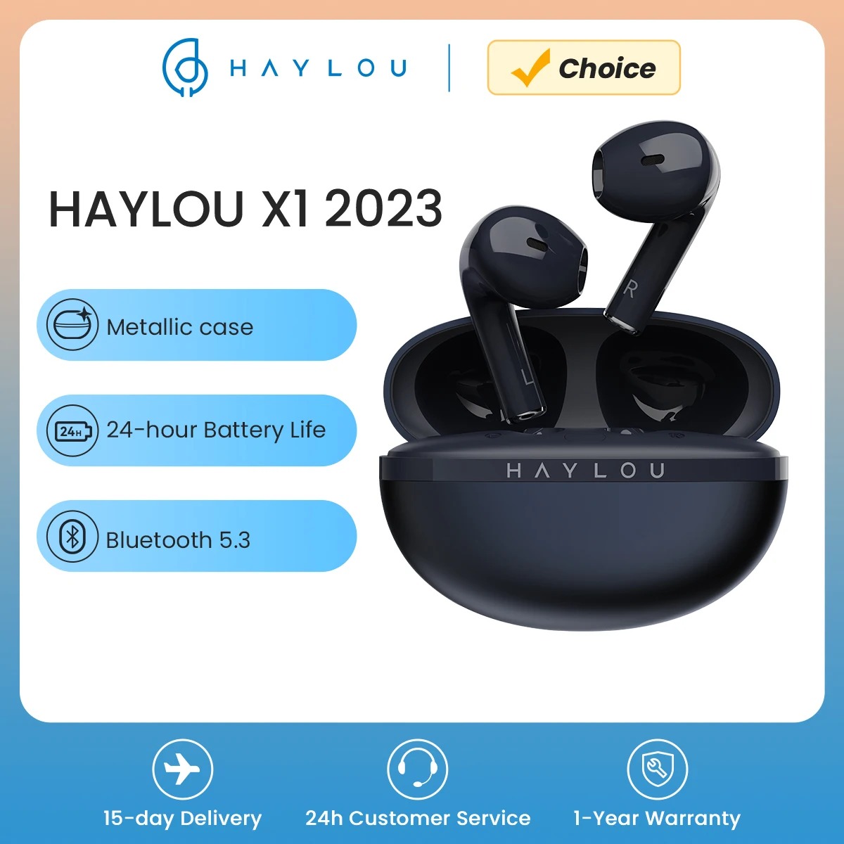 Fone de Ouvido HAYLOU X1 TWS Bluetooth 5.3 Bateria 24h Driver Dinâmico 12mm Caixa de Metal