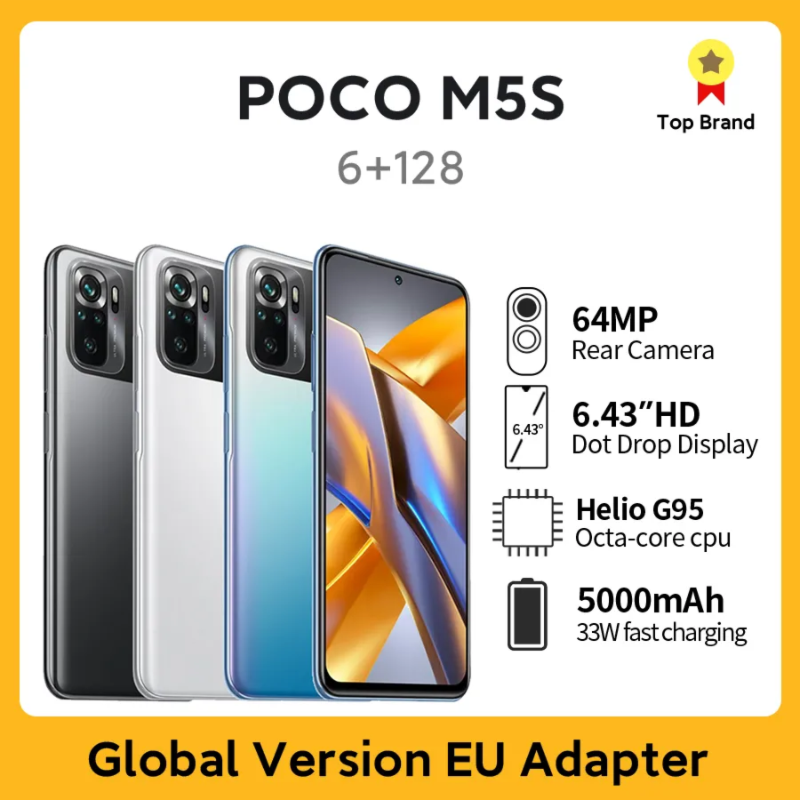 Smartphone Poco M5S 8GB RAM 256GB ROM Câmera 64MP Versão Global Android Helio G95 Bateria 5000mAh Carregador 33W Tela 6.43″