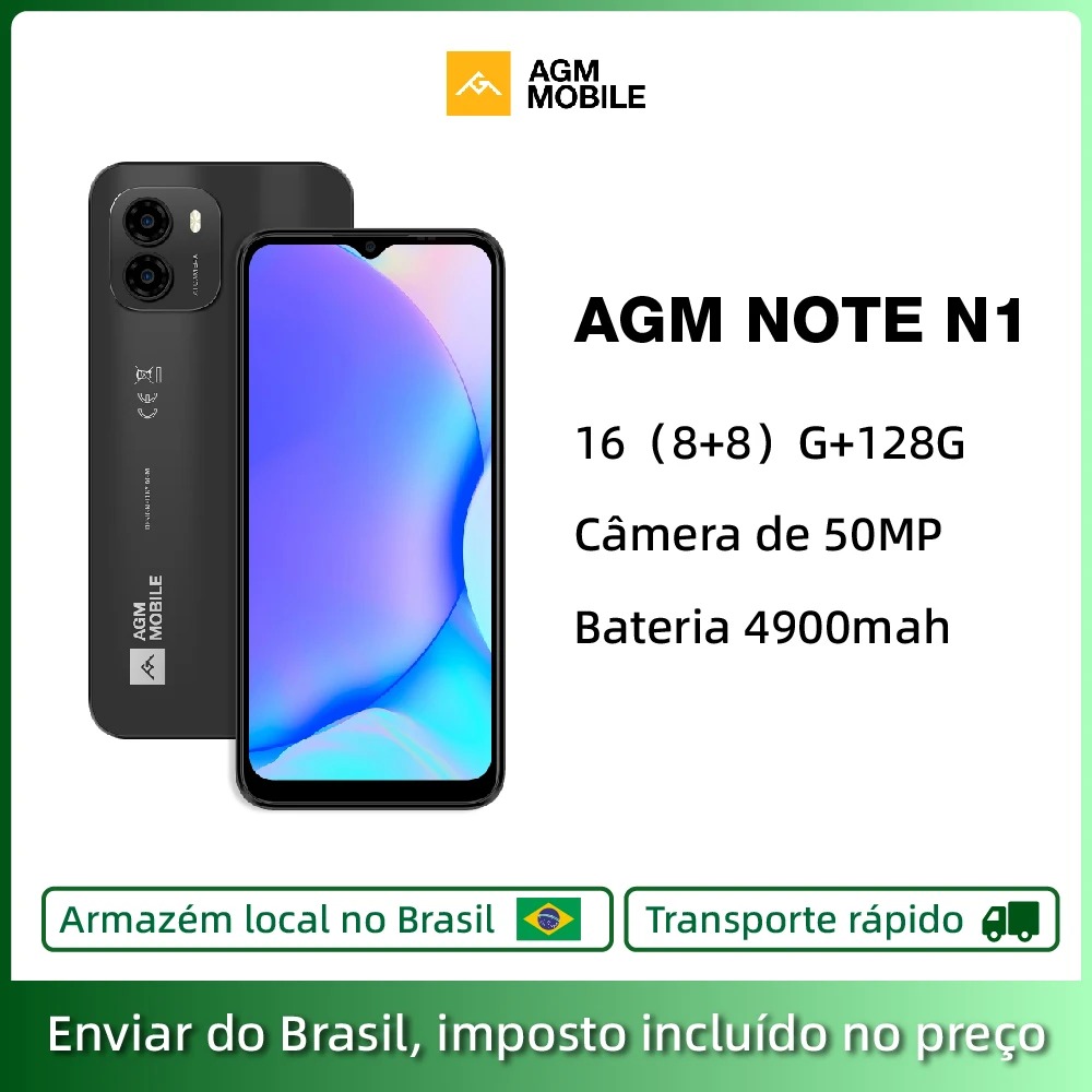 Smartphone AGM Note N1 16GB RAM 128GB ROM Tela 6.52″ 90Hz Câmera 50MP Android Bateria 4900mAh