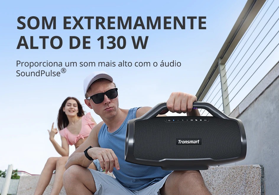 Caixa de Som Tronsmart Bang Max 130W Bluetooth RGB Entrada de Microfone / Guitarra com Botões de Volume IPX6 Impermeável Bateria 24 Horas