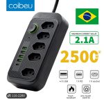 Extensão de Energia COIBEU 2M 5 Tomadas 10A + 4 Portas USB + 1 Porta USB Tipo C 2.1A