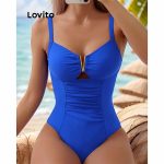 Lovito Sexy Maiô Feminino Liso com Metal e Recorte LNL42135