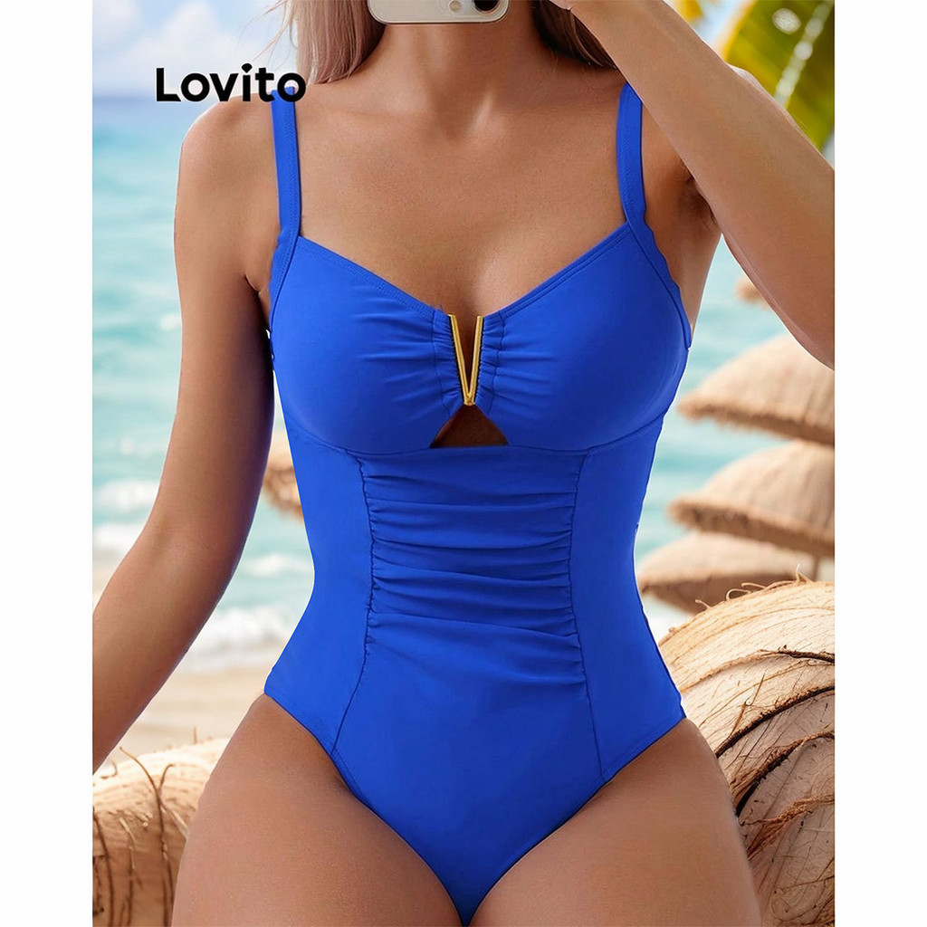Lovito Sexy Maiô Feminino Liso com Metal e Recorte LNL42135